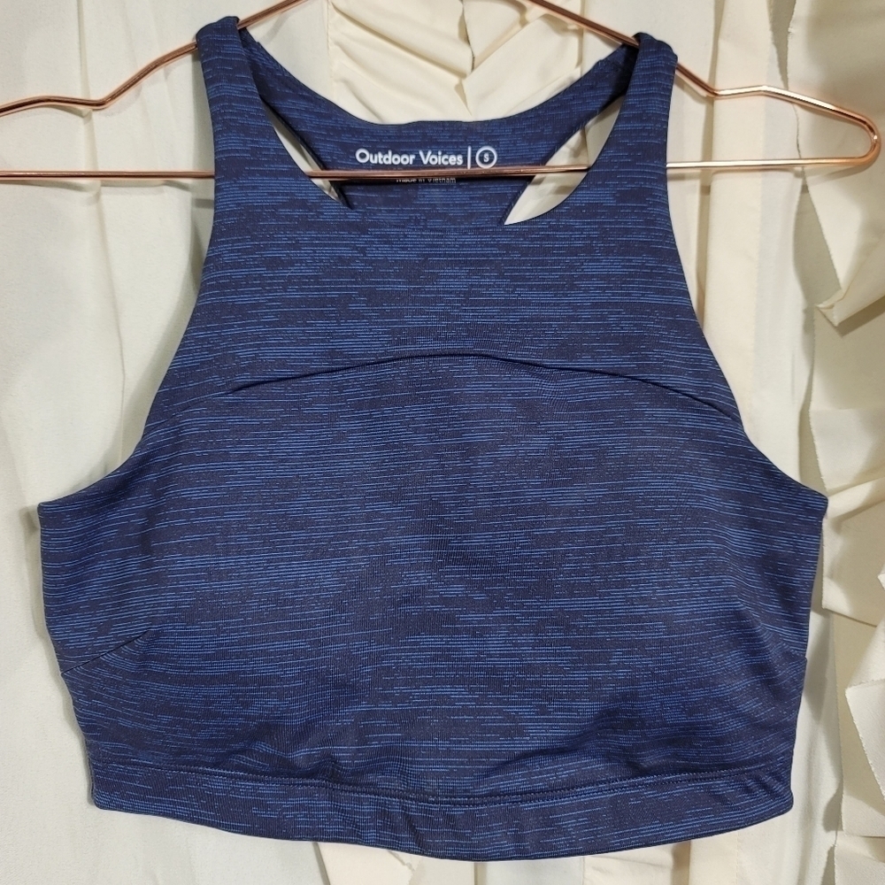 Outdoor Voices Move Free Crop Top Heathered Blue Sports Bra Small Racerback - Picture 3 of 7